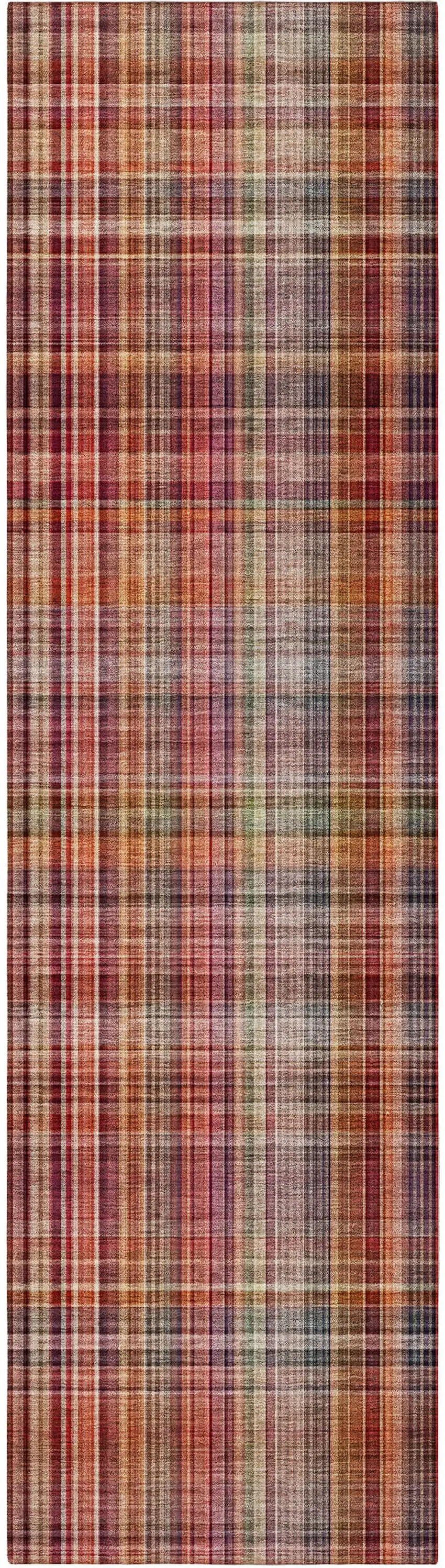 8' Runner Red Plaid Washable Non Skid Indoor Outdoor Runner Rug Photo 4