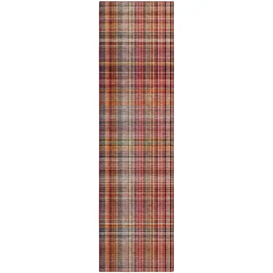 8' Runner Red Plaid Washable Non Skid Indoor Outdoor Runner Rug Photo 2