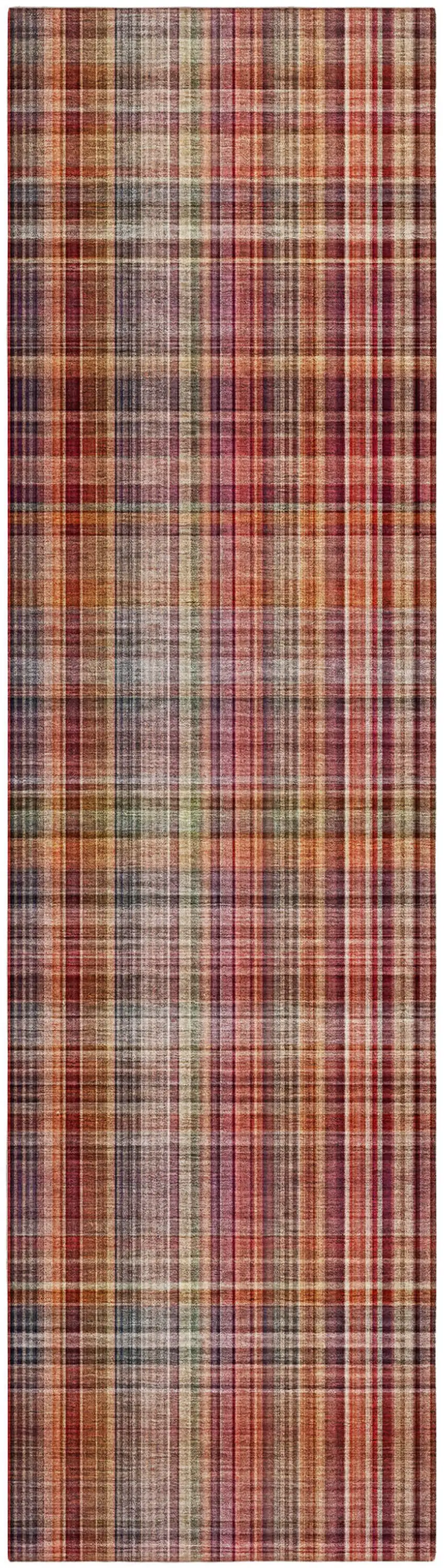 8' Runner Red Plaid Washable Non Skid Indoor Outdoor Runner Rug Photo 2