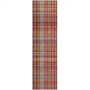 Photo of 8' Runner Red Plaid Washable Non Skid Indoor Outdoor Runner Rug