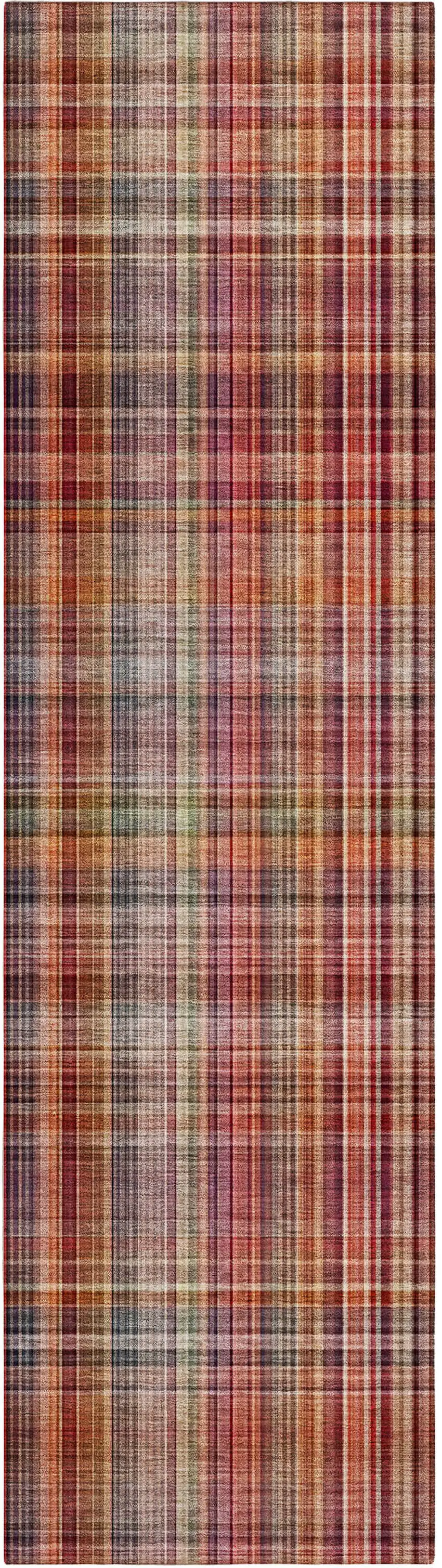 8' Runner Red Plaid Washable Non Skid Indoor Outdoor Runner Rug Photo 2