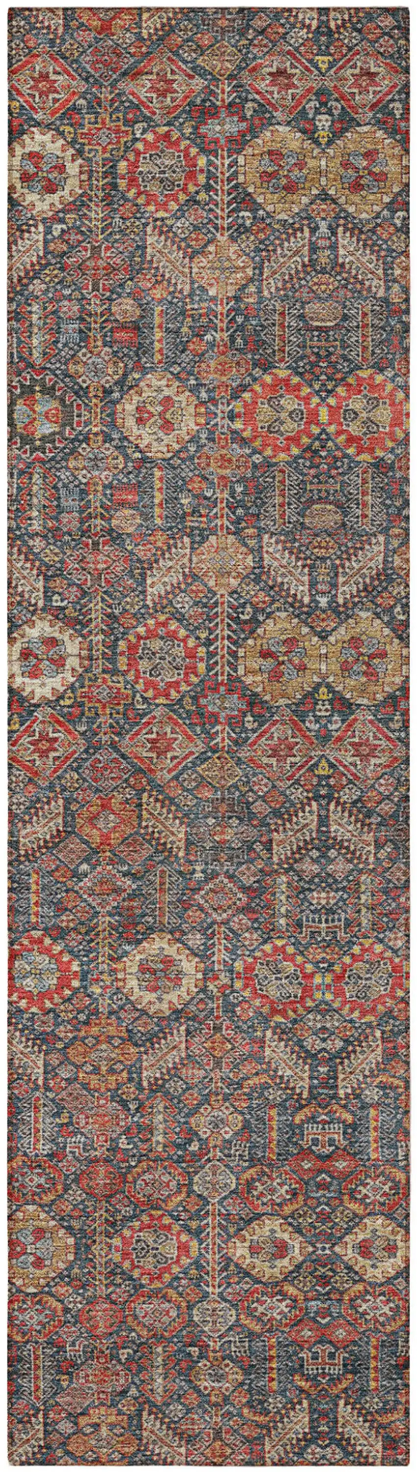 Red and Dark Blue Floral Washable Non Skid Indoor Outdoor Runner Rug Photo 4