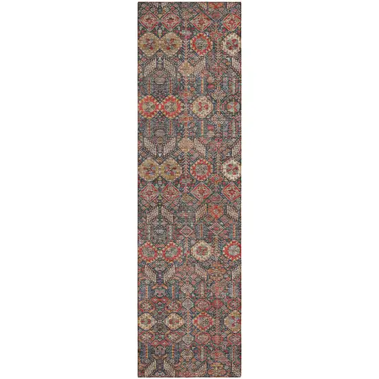 8' Runner Red and Dark Blue Floral Washable Non Skid Indoor Outdoor Runner Rug Photo 2