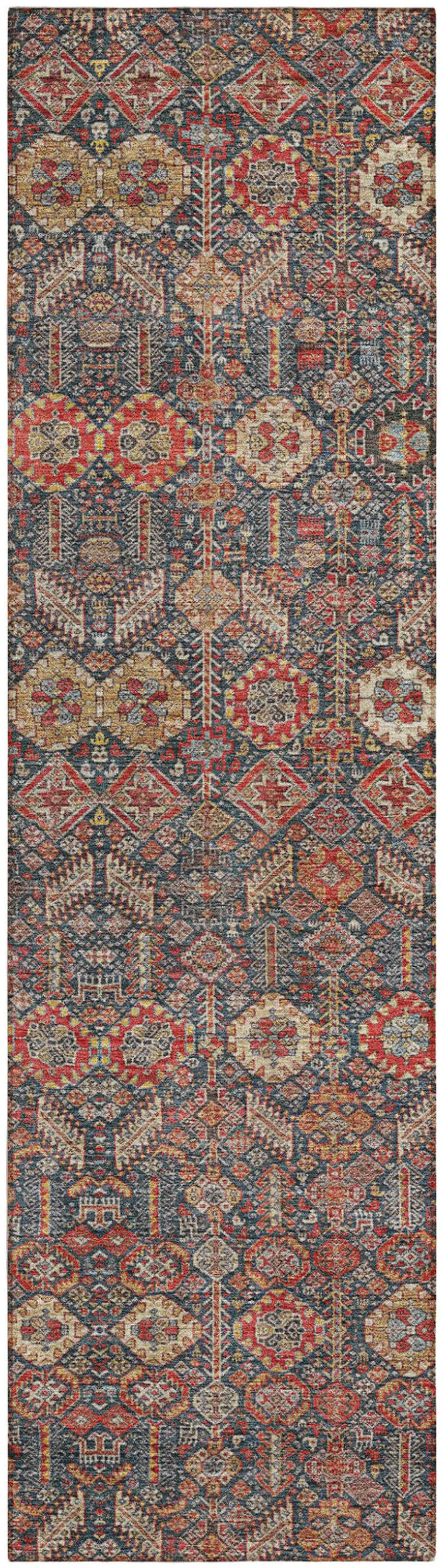 8' Runner Red and Dark Blue Floral Washable Non Skid Indoor Outdoor Runner Rug Photo 2