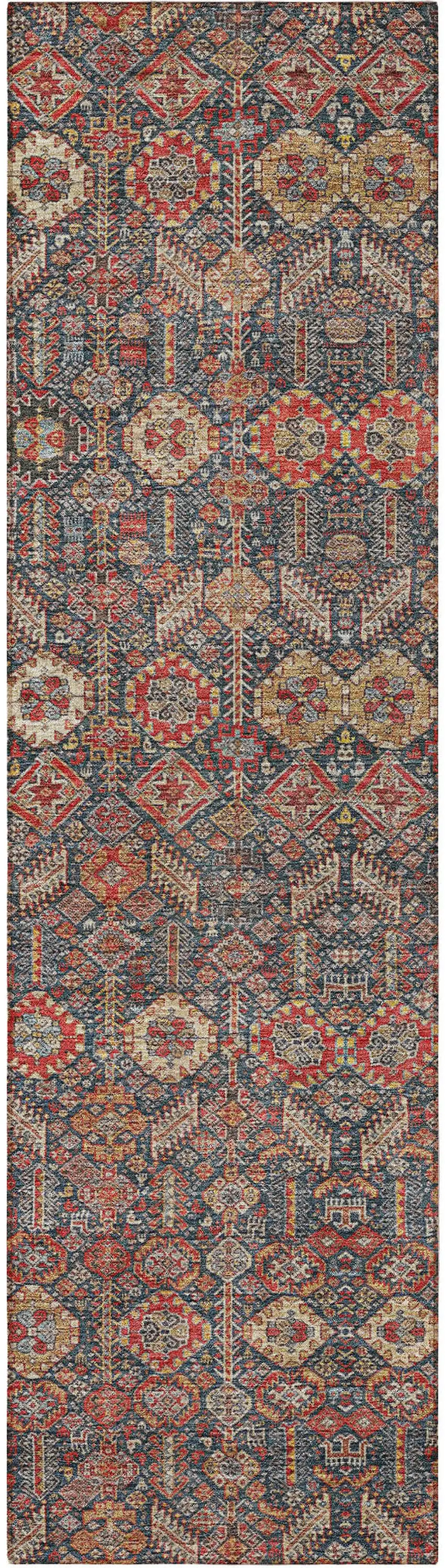 8' Runner Red and Dark Blue Floral Washable Non Skid Indoor Outdoor Runner Rug Photo 5