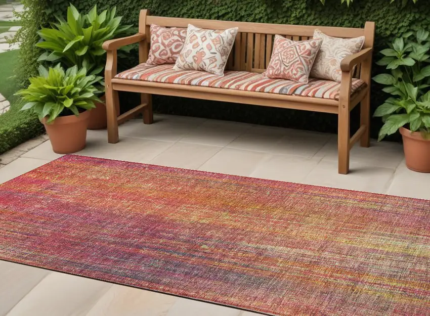 Red and Orange Striped Washable Non Skid Indoor Outdoor Runner Rug Photo 1
