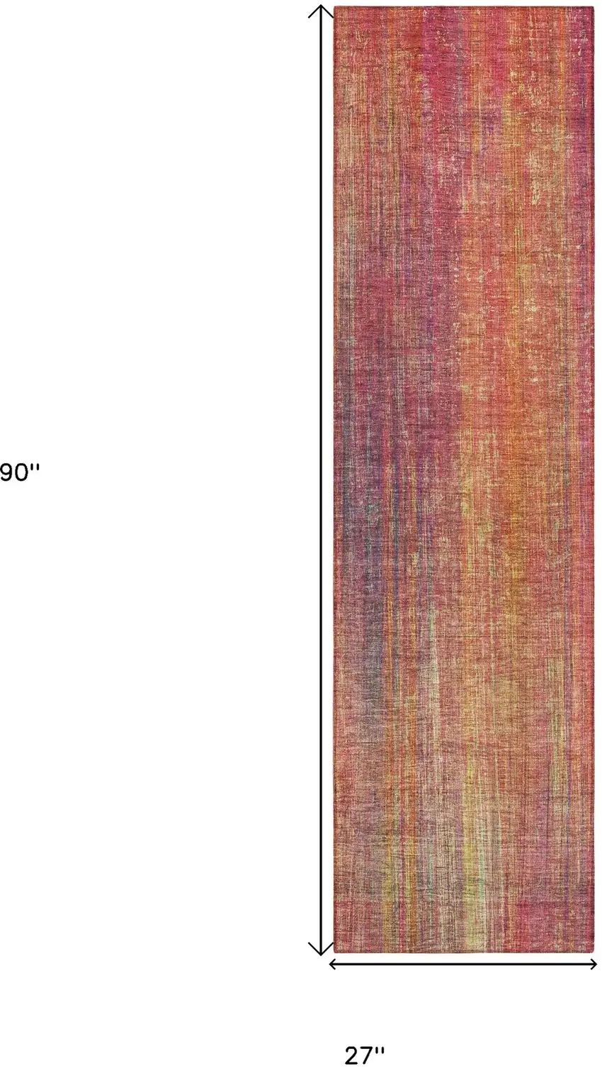 Red and Orange Striped Washable Non Skid Indoor Outdoor Runner Rug Photo 3