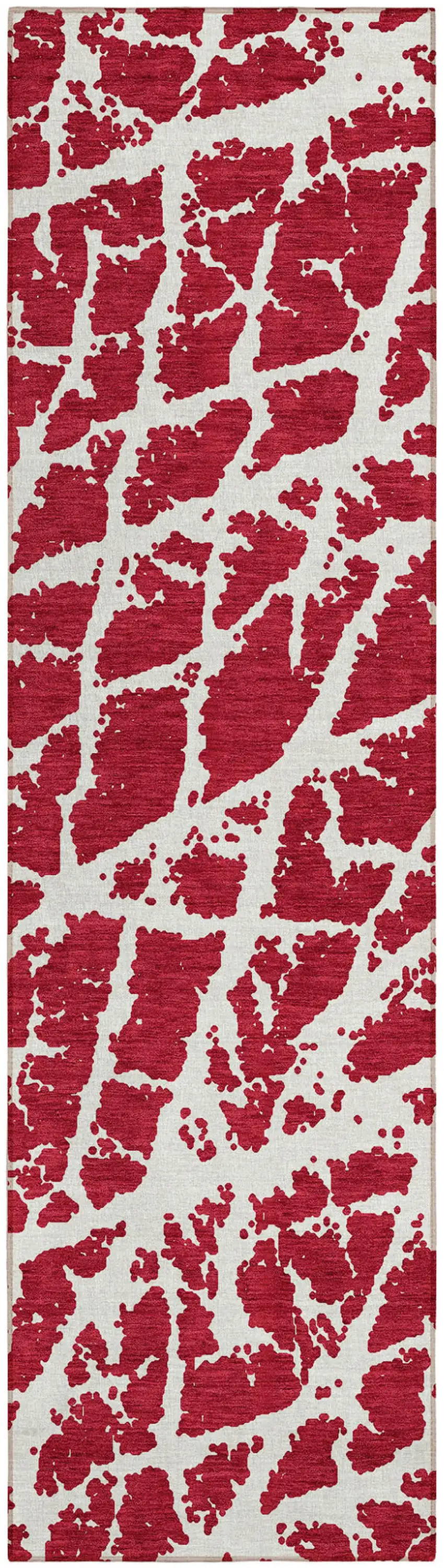 Red and White Abstract Washable Non Skid Indoor Outdoor Runner Rug Photo 2