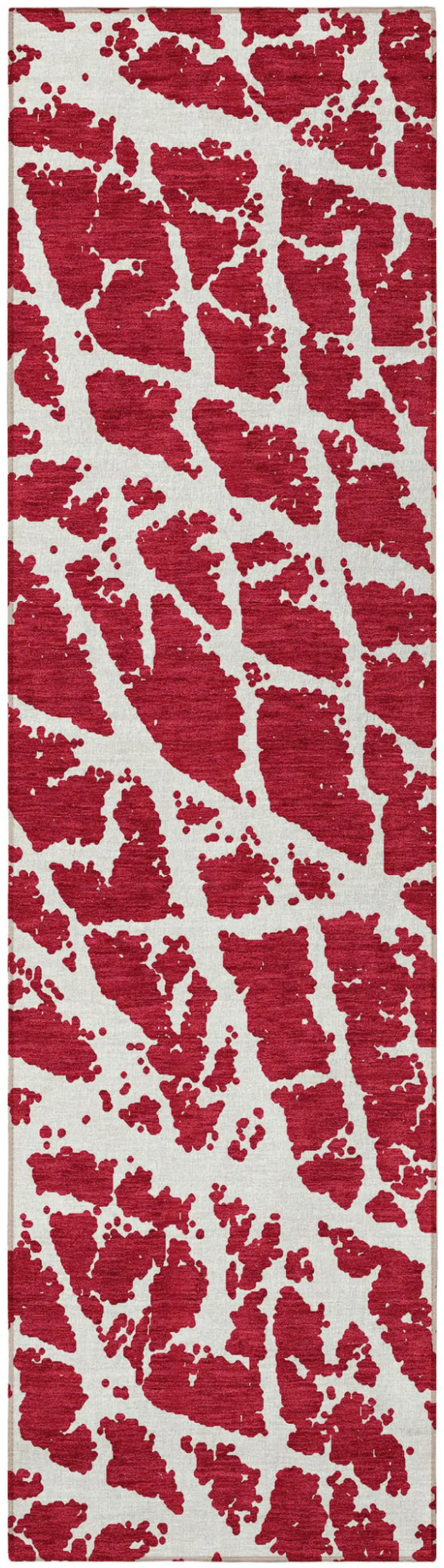 Red and White Abstract Washable Non Skid Indoor Outdoor Runner Rug Photo 4
