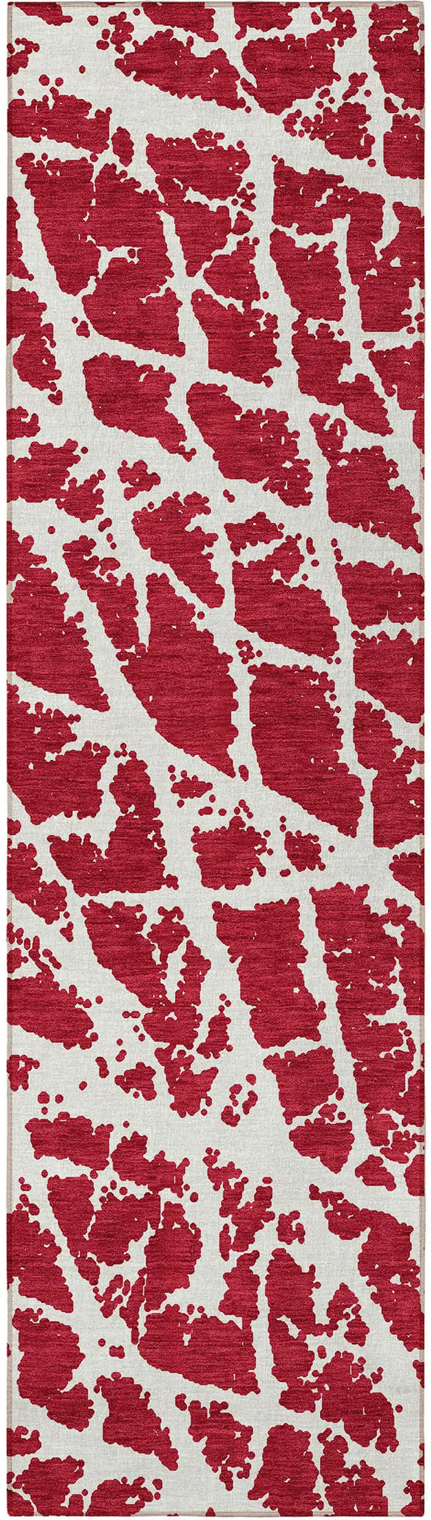 8' Runner Red and White Abstract Washable Non Skid Indoor Outdoor Runner Rug Photo 5