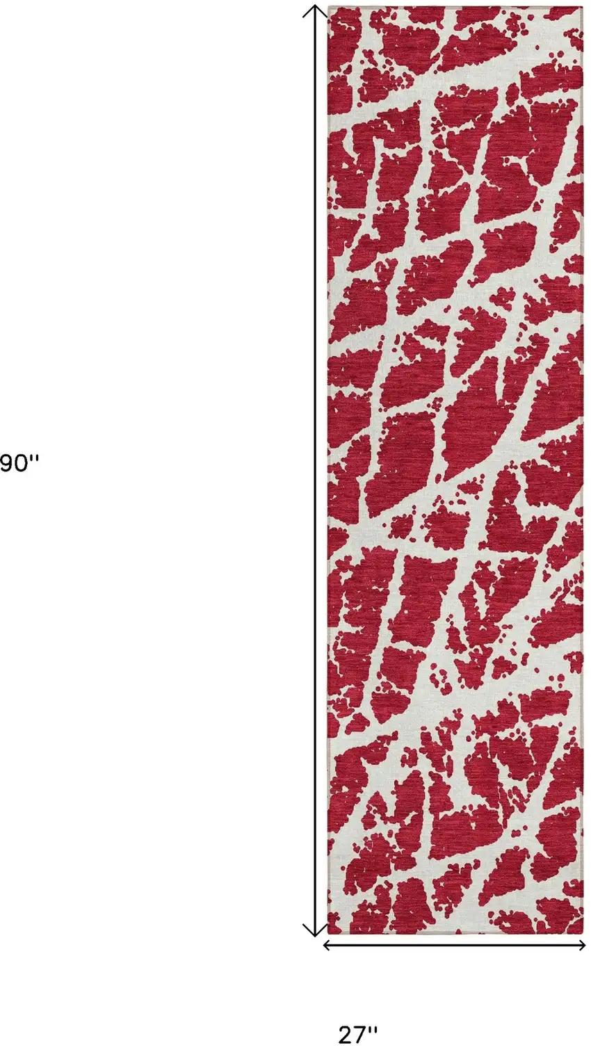 8' Runner Red and White Abstract Washable Non Skid Indoor Outdoor Runner Rug Photo 3