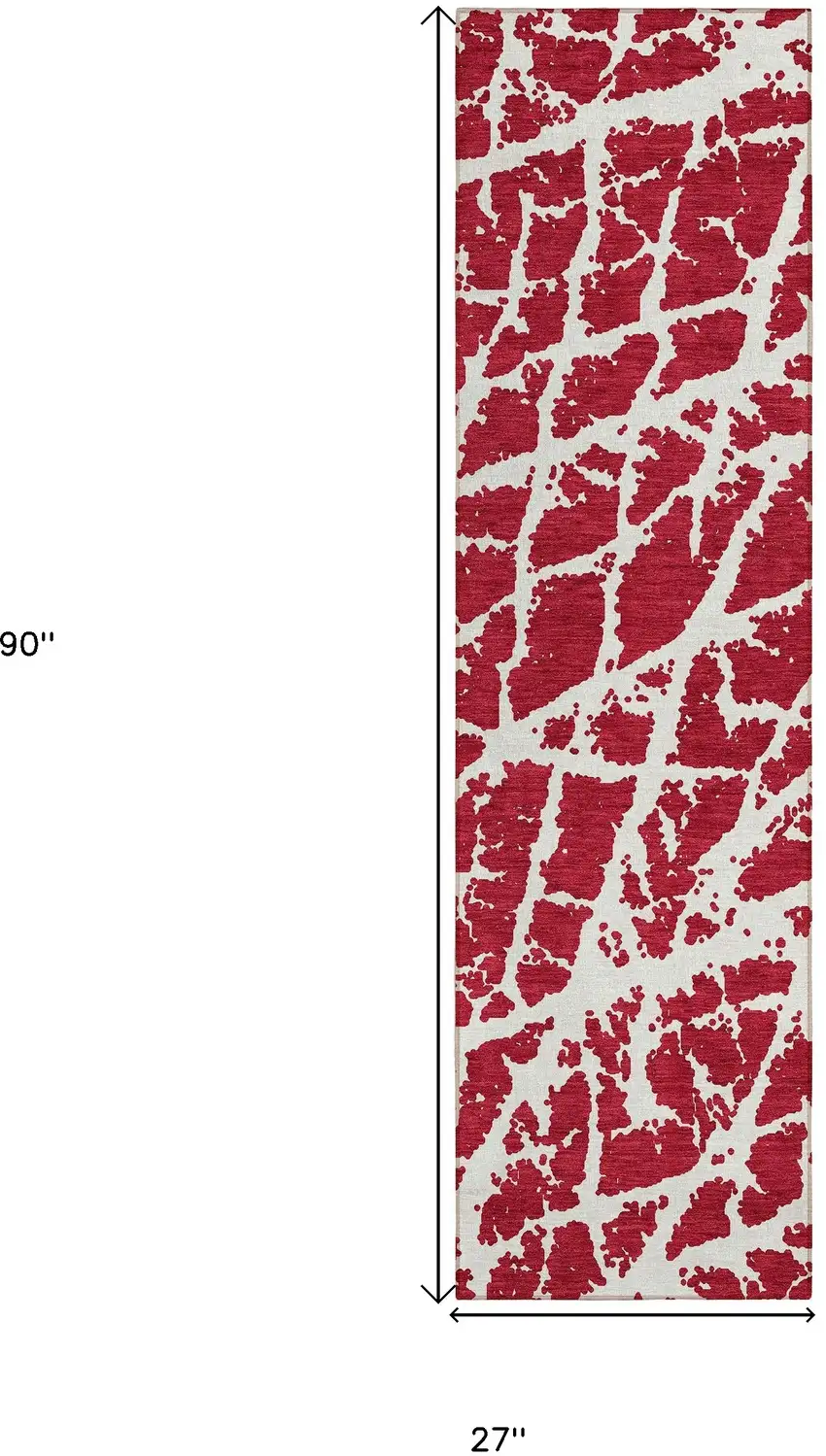 8' Runner Red and White Abstract Washable Non Skid Indoor Outdoor Runner Rug Photo 3