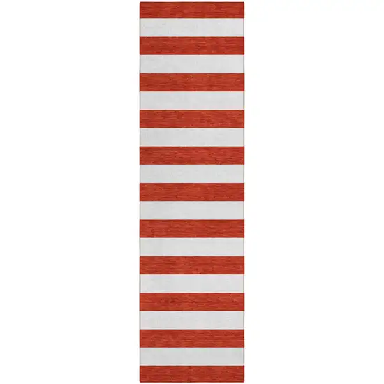 Red and White Striped Washable Non Skid Indoor Outdoor Runner Rug Photo 2