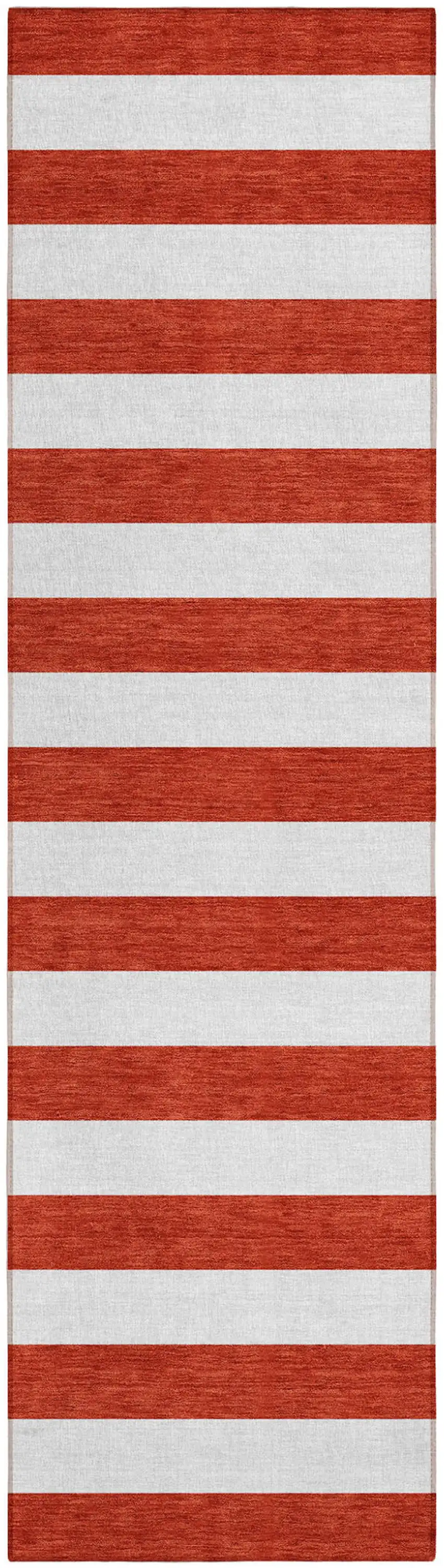Red and White Striped Washable Non Skid Indoor Outdoor Runner Rug Photo 2