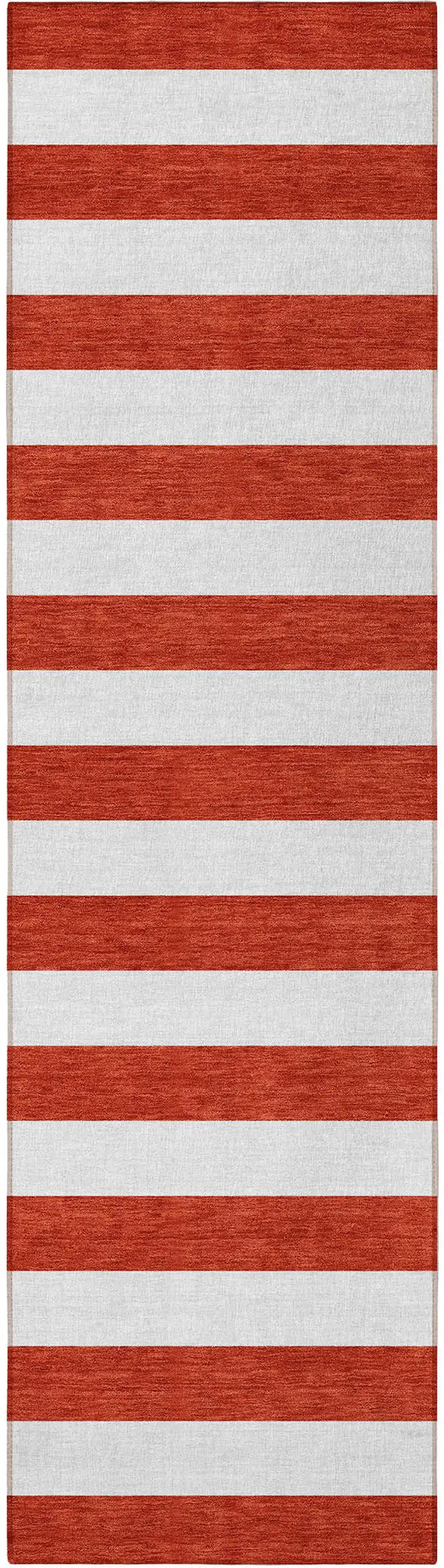 8' Runner Red and White Striped Washable Non Skid Indoor Outdoor Runner Rug Photo 5