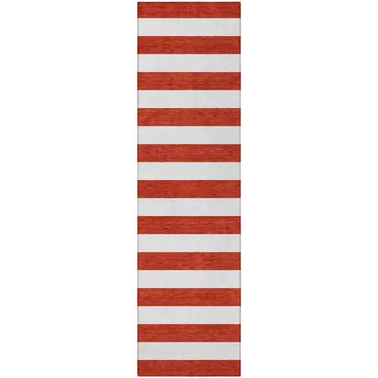 Red and White Striped Washable Non Skid Indoor Outdoor Runner Rug Photo 4