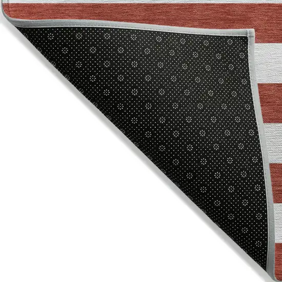 Red and White Striped Washable Non Skid Indoor Outdoor Runner Rug Photo 5