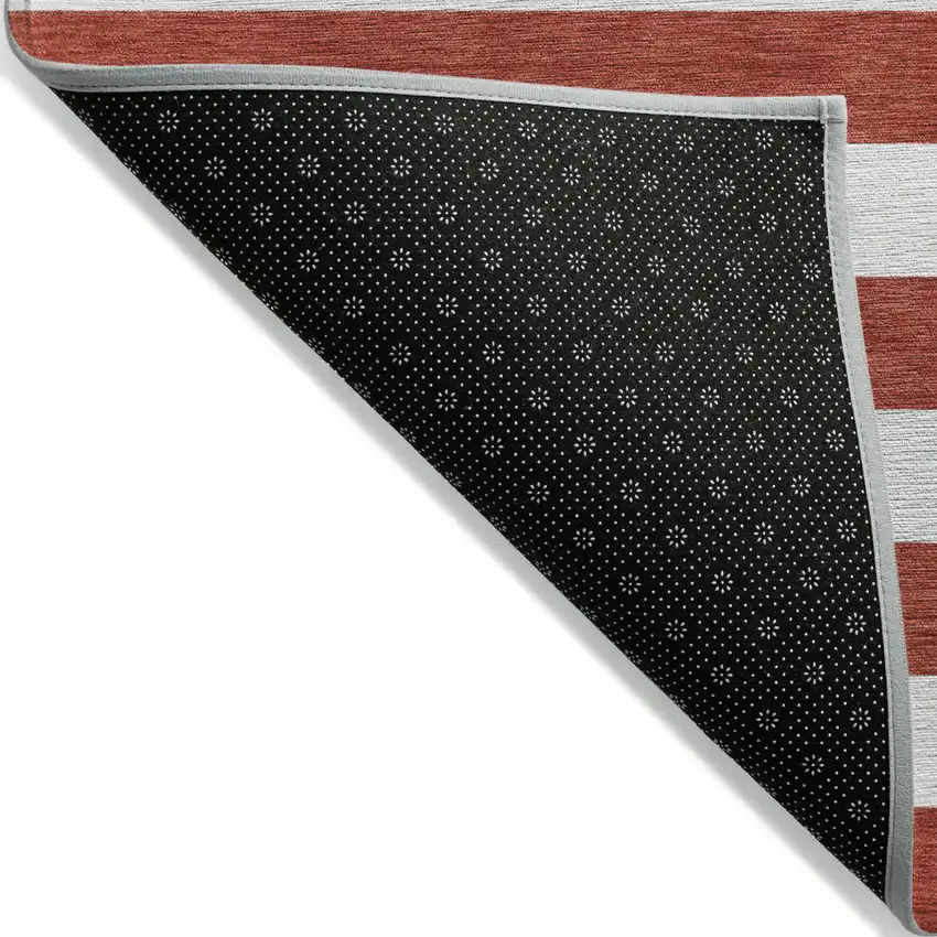 Red and White Striped Washable Non Skid Indoor Outdoor Runner Rug Photo 5