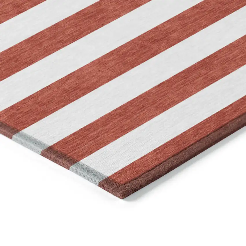 Red and White Striped Washable Non Skid Indoor Outdoor Runner Rug Photo 6