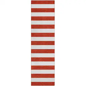 Photo of 8' Runner Red and White Striped Washable Non Skid Indoor Outdoor Runner Rug