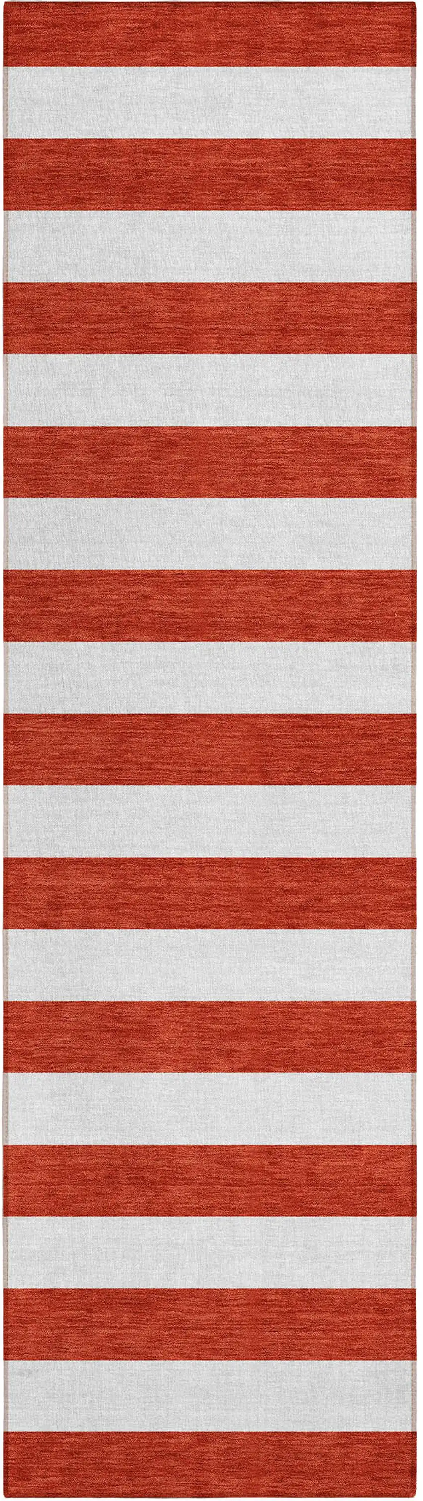 8' Runner Red and White Striped Washable Non Skid Indoor Outdoor Runner Rug Photo 2