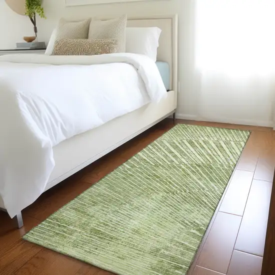 Sage Abstract Washable Non Skid Indoor Outdoor Runner Rug Photo 9