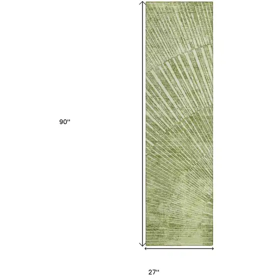 Sage Abstract Washable Non Skid Indoor Outdoor Runner Rug Photo 3