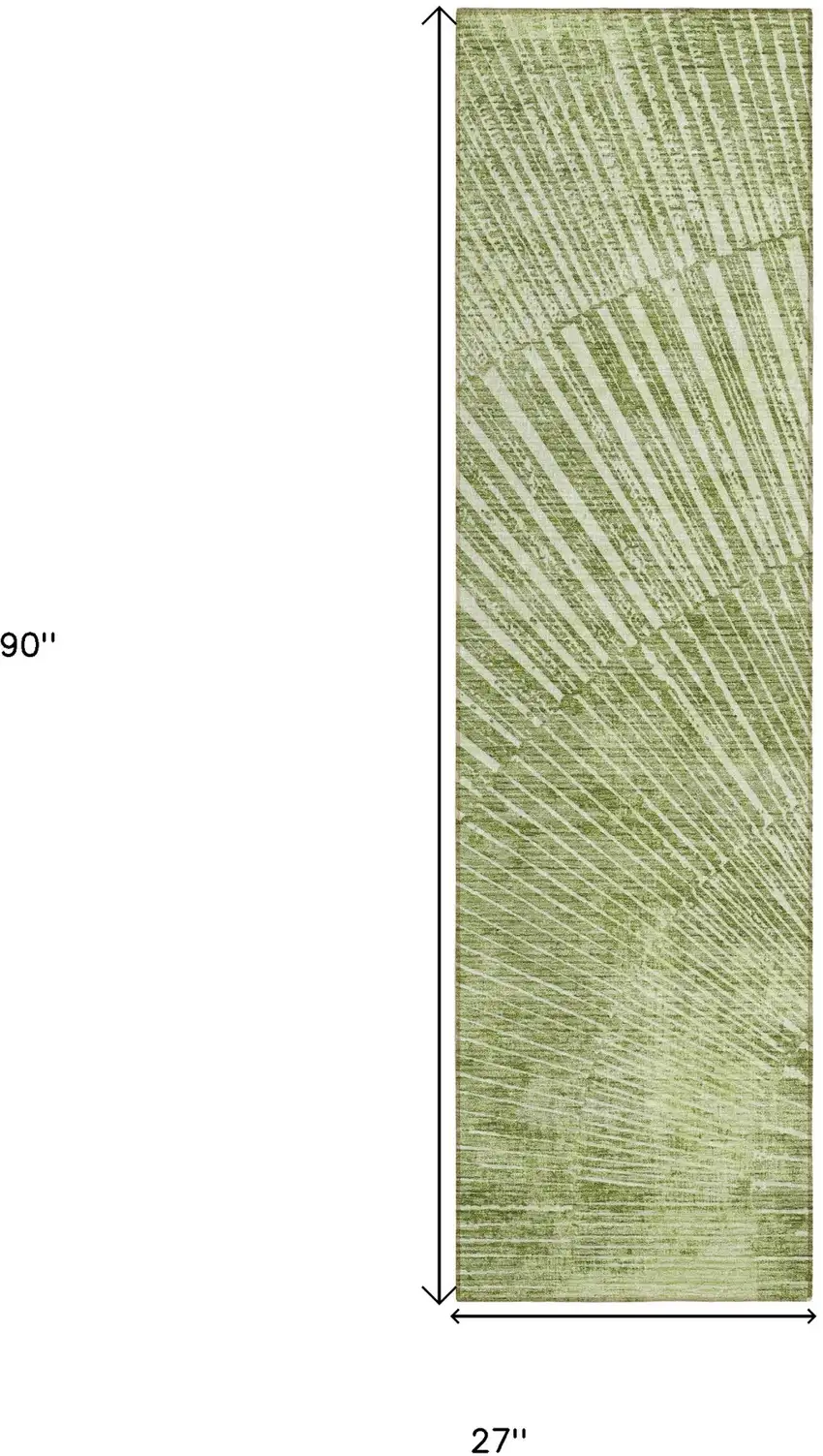 Sage Abstract Washable Non Skid Indoor Outdoor Runner Rug Photo 3