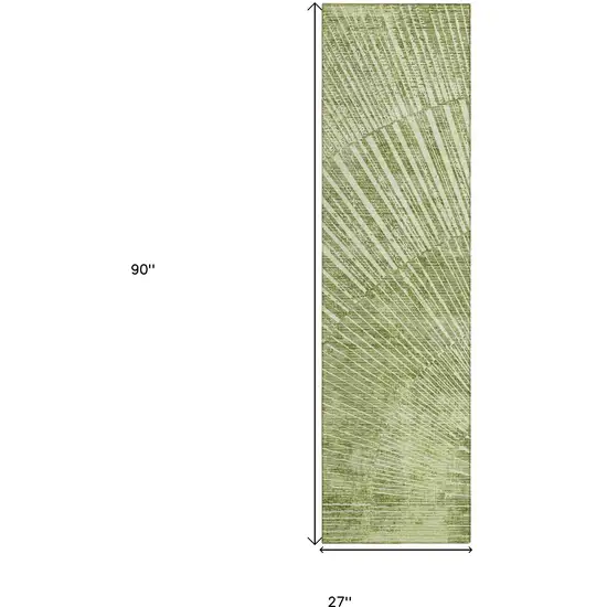 Sage Abstract Washable Non Skid Indoor Outdoor Runner Rug Photo 3