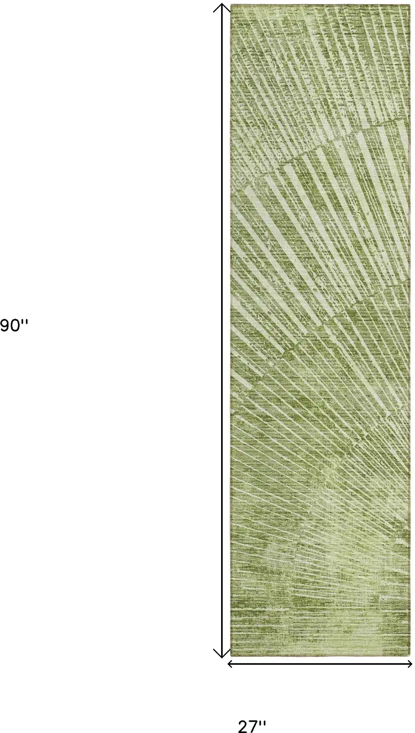 Sage Abstract Washable Non Skid Indoor Outdoor Runner Rug Photo 3