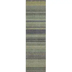 Photo of 8' Runner Sage Striped Washable Non Skid Indoor Outdoor Runner Rug