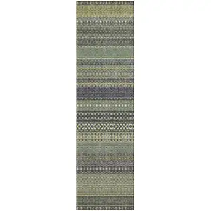 Photo of 8' Runner Sage Striped Washable Non Skid Indoor Outdoor Runner Rug