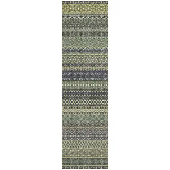 8' Runner Sage Striped Washable Non Skid Indoor Outdoor Runner Rug Photo 2