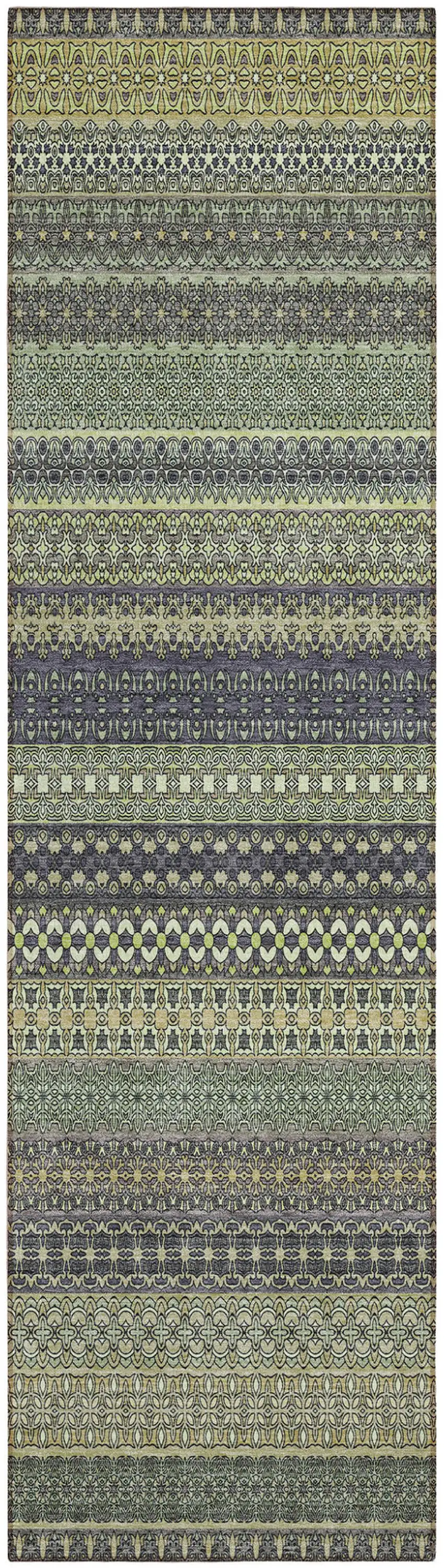 8' Runner Sage Striped Washable Non Skid Indoor Outdoor Runner Rug Photo 2