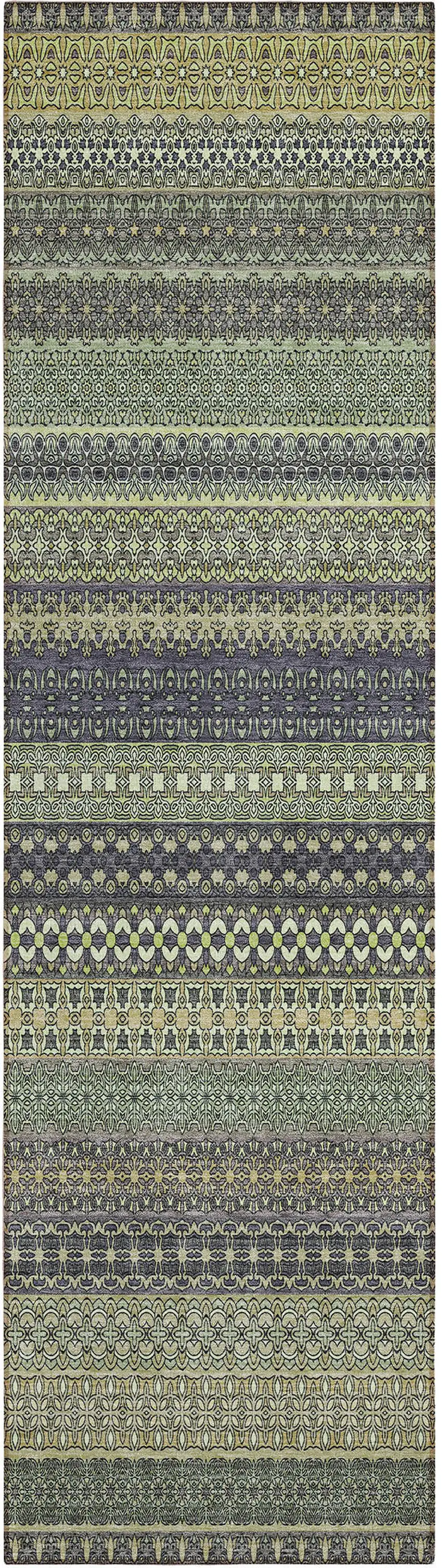8' Runner Sage Striped Washable Non Skid Indoor Outdoor Runner Rug Photo 2