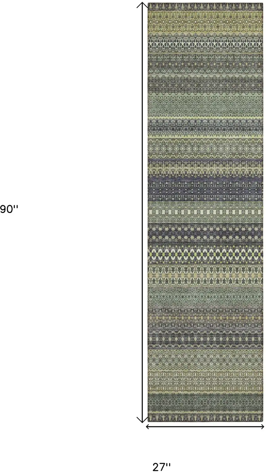 8' Runner Sage Striped Washable Non Skid Indoor Outdoor Runner Rug Photo 3