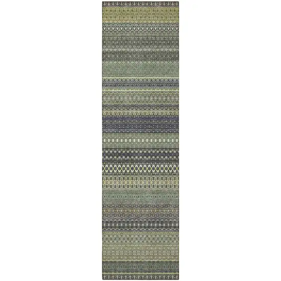Sage Striped Washable Non Skid Indoor Outdoor Runner Rug Photo 4