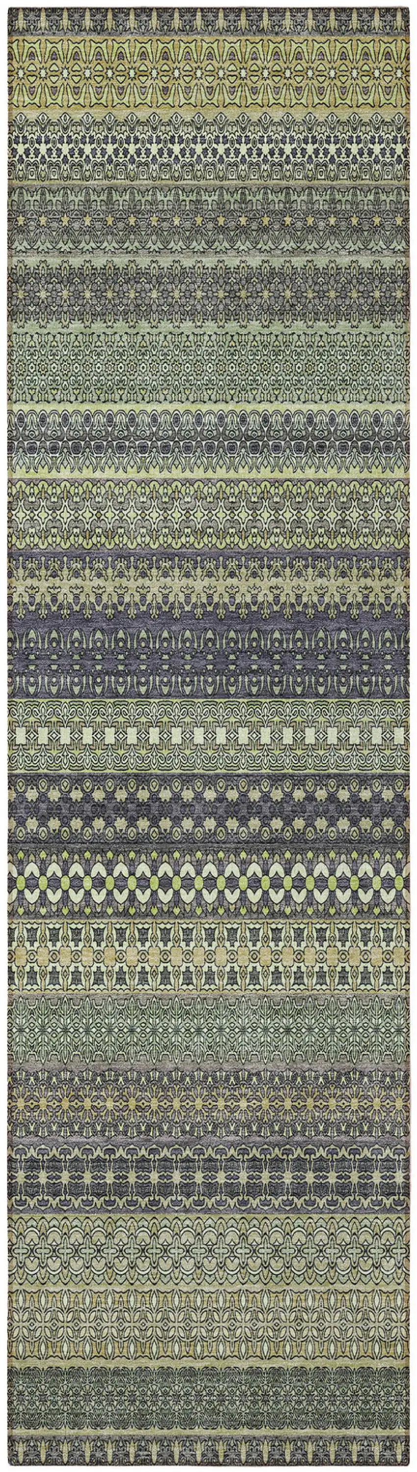 Sage Striped Washable Non Skid Indoor Outdoor Runner Rug Photo 4