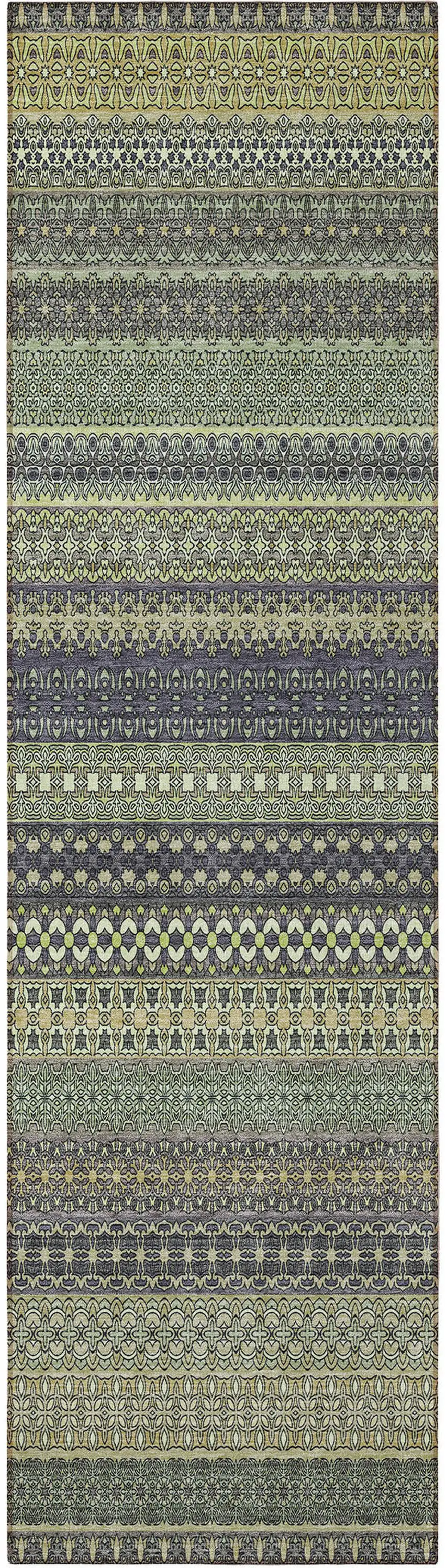 8' Runner Sage Striped Washable Non Skid Indoor Outdoor Runner Rug Photo 5