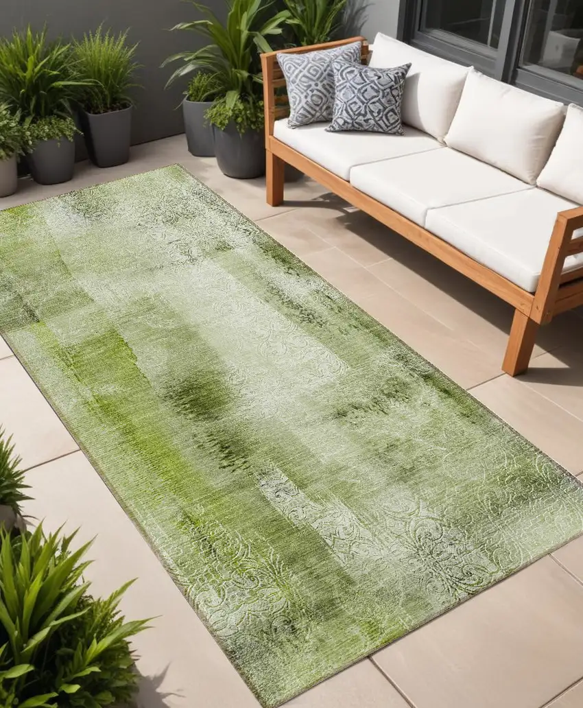 Sage Washable Non Skid Indoor Outdoor Runner Rug Photo 1