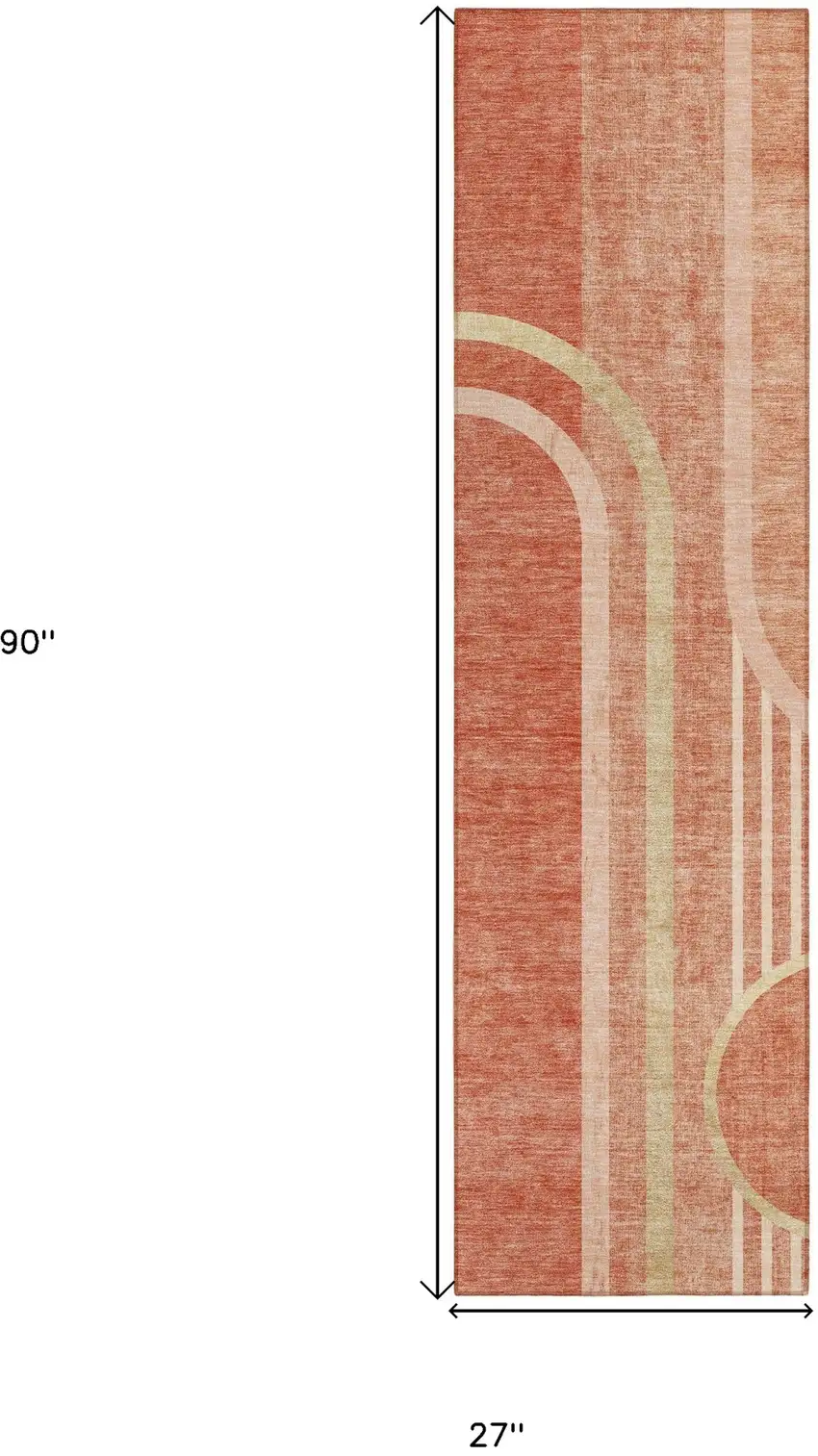 Salmon Abstract Washable Indoor Outdoor Runner Rug Photo 3