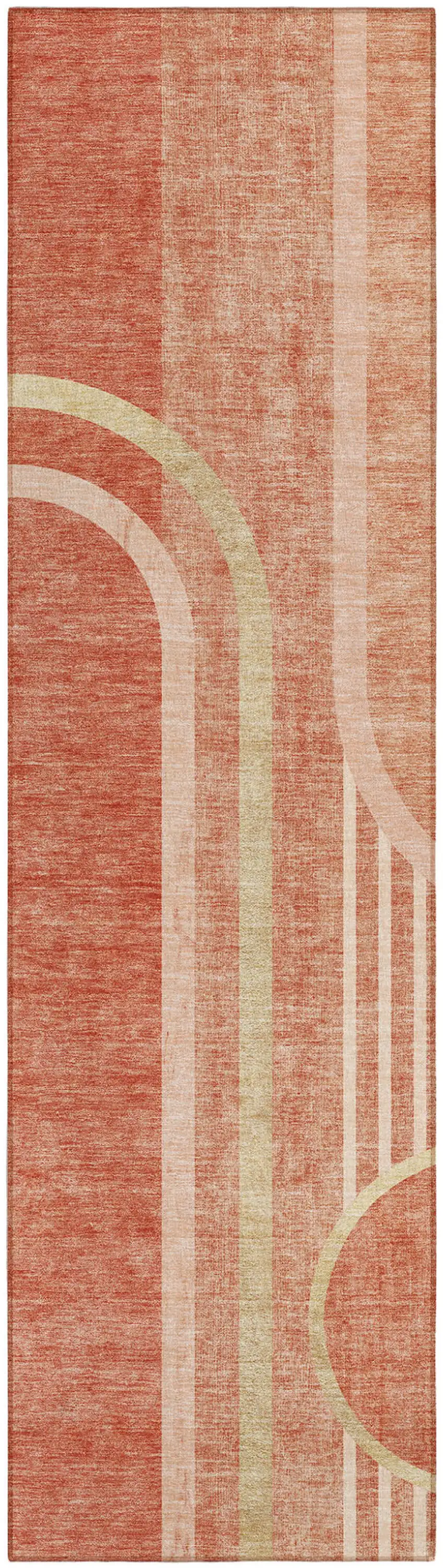 Salmon Abstract Washable Indoor Outdoor Runner Rug Photo 2