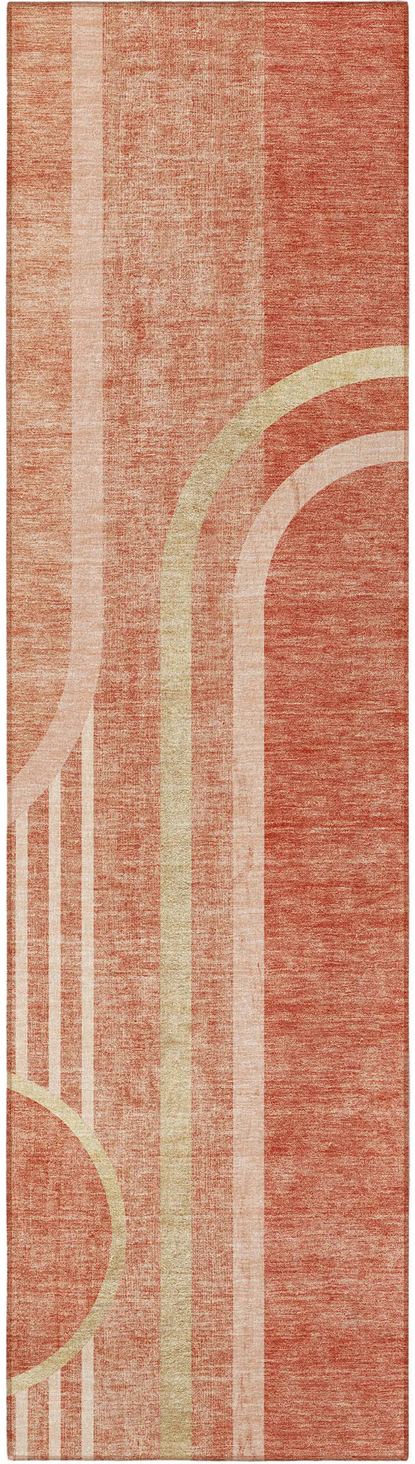 8' Runner Salmon Abstract Washable Non Skid Indoor Outdoor Runner Rug Photo 2