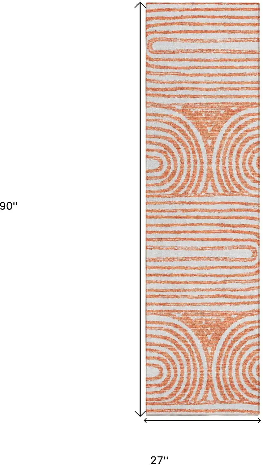 Orange and Ivory Abstract Washable Non Skid Indoor Outdoor Area Rug Photo 3