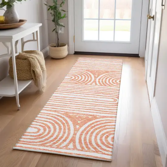 Orange and Ivory Abstract Washable Non Skid Indoor Outdoor Area Rug Photo 8