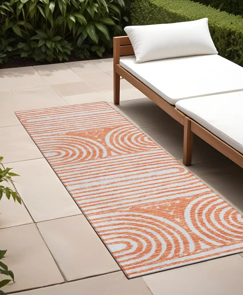 Orange and Ivory Abstract Washable Non Skid Indoor Outdoor Area Rug Photo 1