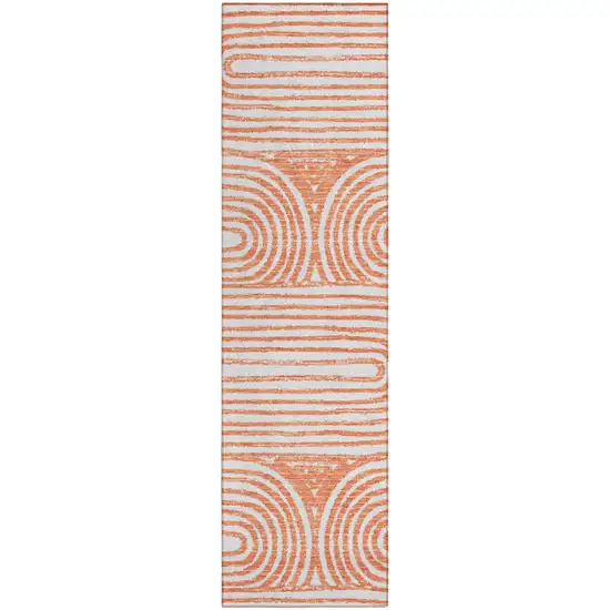 8' Runner Salmon Abstract Washable Non Skid Indoor Outdoor Runner Rug Photo 1