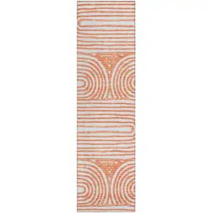 Photo of 8' Runner Salmon Abstract Washable Non Skid Indoor Outdoor Runner Rug
