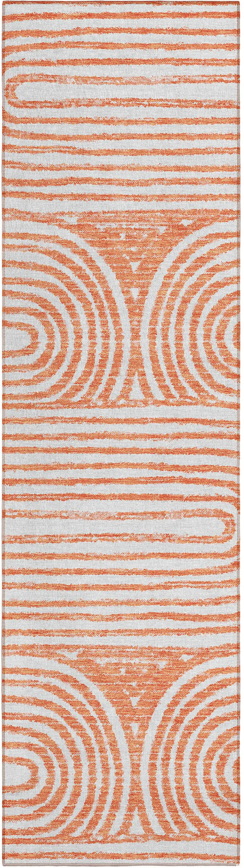 8' Runner Salmon Abstract Washable Non Skid Indoor Outdoor Runner Rug Photo 1