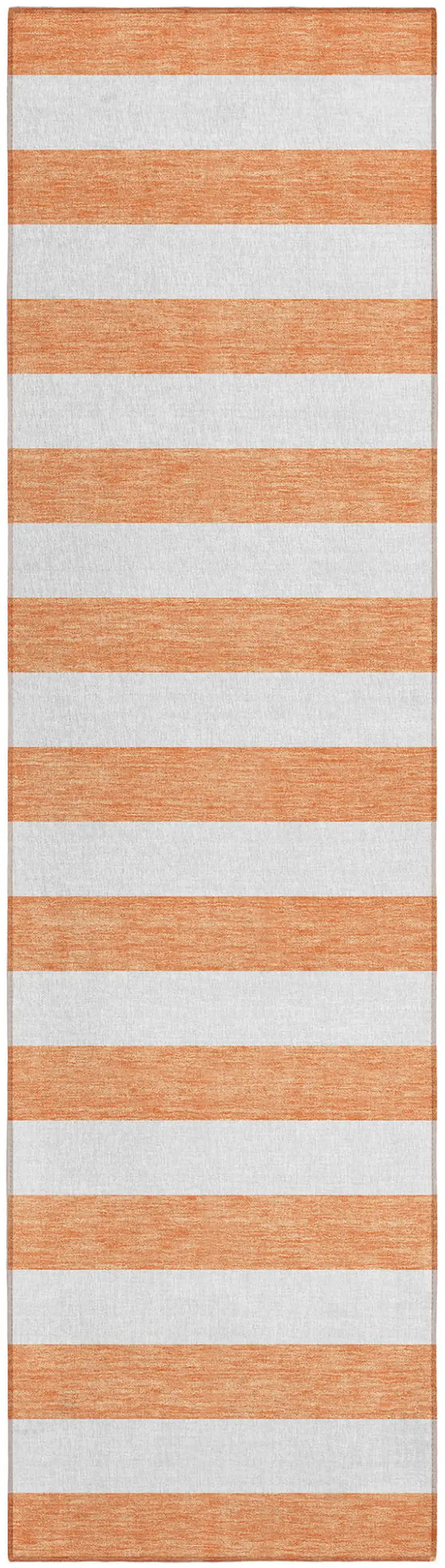 Salmon Striped Washable Indoor Outdoor Runner Rug Photo 2